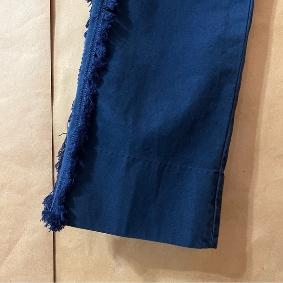 Tory Burch | Fringe Trim Side Stripe Cropped Chino Pants Navy Sea Size 27 - Picture 8 of 15